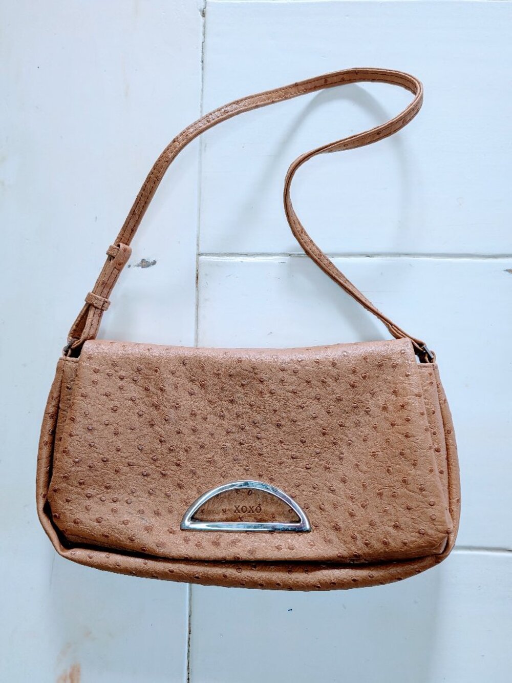 VTG XOXO Y2K Beige Ostrich Embossed Shoulder Bag Clutch Cream Purse Convertible